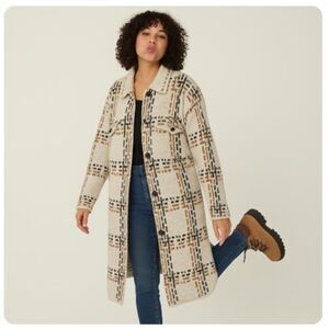 BY DESIGN Lola Double Knit Long Cardigan Gray Tan Black Duster Size L